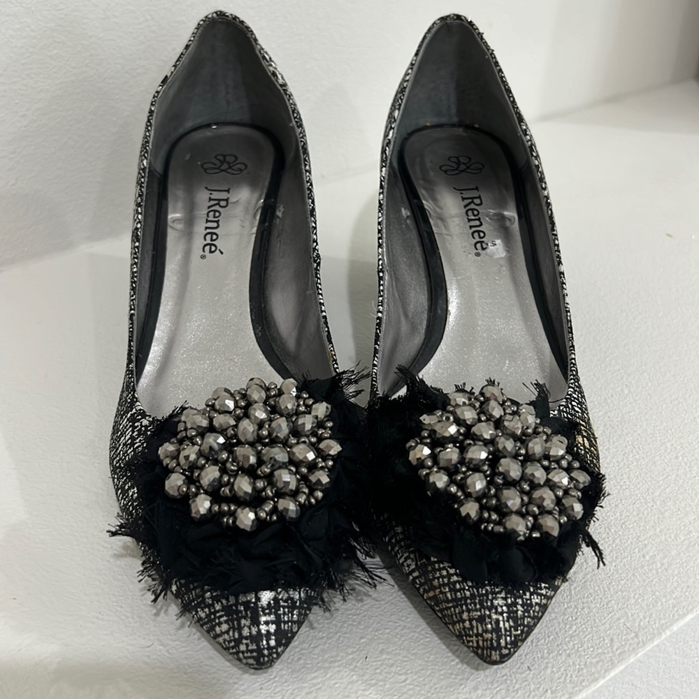 J Renee Black Gray Tweed Pumps Size 8 M